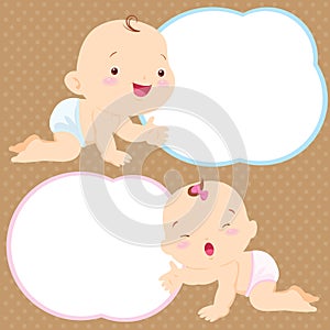 Cute baby boy and girl space frame