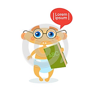 Cute Baby Boy Holding Book Toddler Happy Cartoon Infant In Diaper Reading