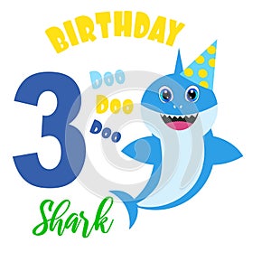 Cute baby boy shark birthday card illustration
