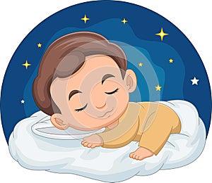 Cute baby boy sleeping on cloud