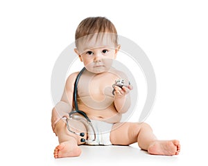 Cute baby boy with stethoscope in hand