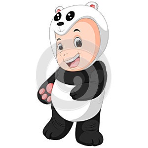 Cute baby boy wearing a Panda bear suit