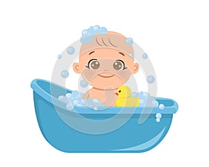Cute baby bubble bath time