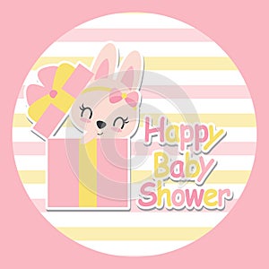 Cute baby bunny in box gift cartoon illustration for baby shower card design