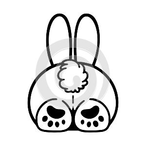 Cute baby bunny butt, outline, easter holiday. Vector illustration.