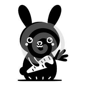 Cute baby bunny with carrot, silhouette, easter holiday. Vector illustration.