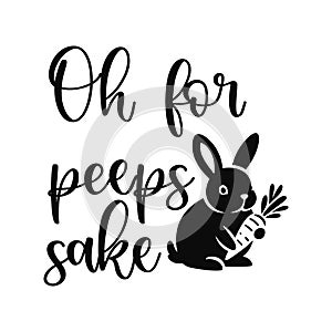 Cute baby bunny with carrot, silhouette, oh for peeps sake. Vector illustration.