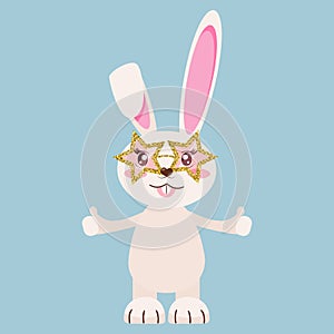 Cute baby bunny, funny rabbit in glasses vector illustration.