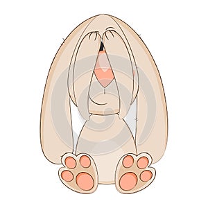 Cute baby bunny playing hide and seek. Vector illustration.