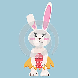 Cute baby bunny, rabbit with colorful egg vector illustration.