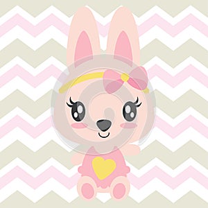 Cute baby bunny sits on chevron background vector cartoon illustration for kid t shirt design