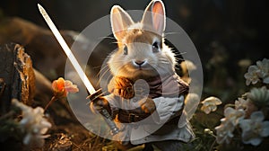 Cute Baby Bunny With Sword