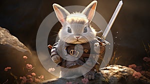 Cute Baby Bunny With Sword