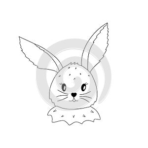 Cute baby bunny. Vector black and white animal