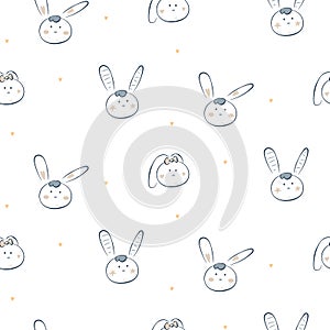 Cute baby bunny white vector seamless pattern.