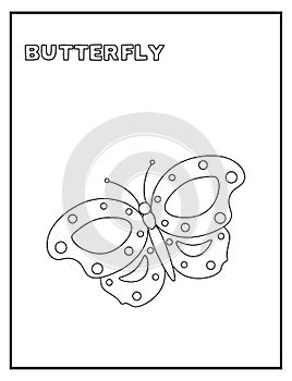 Cute baby butterfly black and white coloring page with name. Great for toddlers and kids any age.