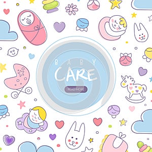 Cute Baby Care Webpage Cover Template Vector Illustration