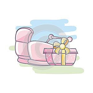 cute baby cart with gift box present