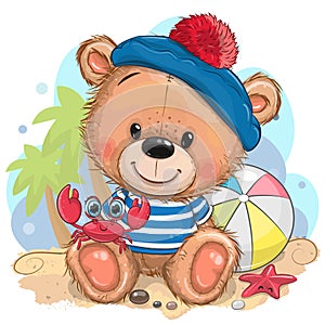 Cute baby cartoon Teddy Bear in sailor costume