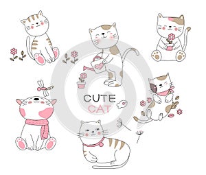 Cute baby cat cartoon hand drawn style,for printing,card, t shirt,banner,product.vector