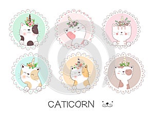 Cute baby cat cartoon hand drawn style.vector photo