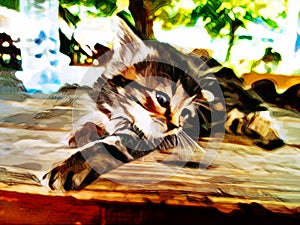 Cute baby cat oil paint 02 - modern digital art animal