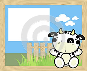 Cute baby cow and blank board