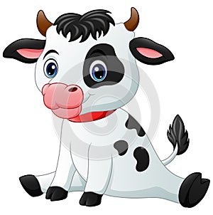 Cute baby cow cartoon sitting