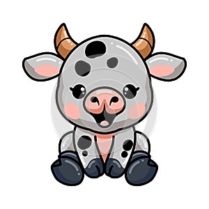 Cute baby cow cartoon sitting