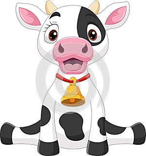 Cute baby cow cartoon sitting on white background