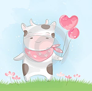 Cute baby cow watercolor style