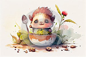 Cute Baby Creature Smiling and Eating Food