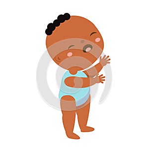 Cute baby cry. black toddler weep. African american Newborn child, capricious ittle kid moan