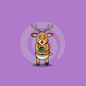 Cute Baby Deer Character With Tea Cup. Character, Mascot, Icon, and Cute Design.