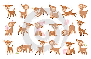 Cute Baby Deer with Spots as Adorable Hoofed Mammal Big Vector Set