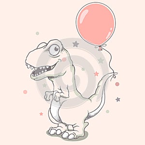 Cute baby dinosaur with balloon