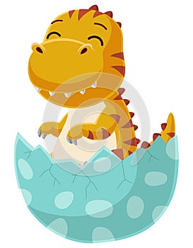 Cute baby dinosaur cartoon hatching from egg