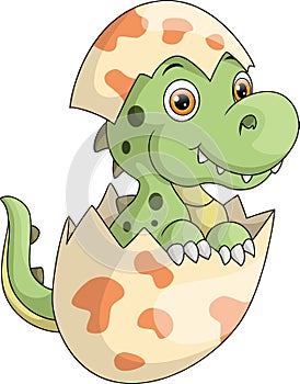 Cute baby dinosaur cartoon hatching from egg