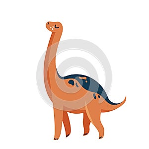 Cute baby dinosaur diplodocus isolated on white background. Kid character dino monster for cool nursery prints