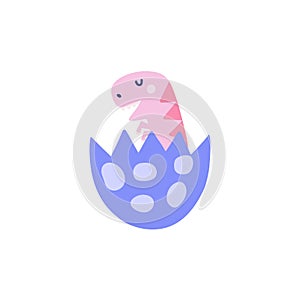 Cute baby dinosaur in the egg shell. Funny little dino calling his mother