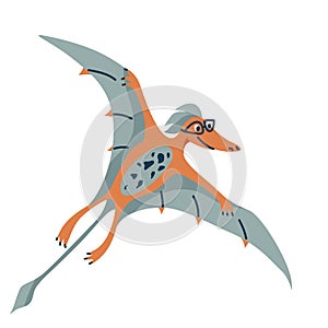 Cute baby dinosaur pteranodon isolated on white background. Kid character dino monster for cool nursery prints