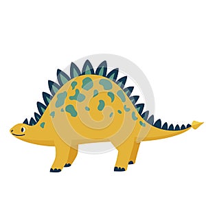 Cute baby dinosaur stegosaurus isolated on white background. Kid character dino monster for cool nursery prints