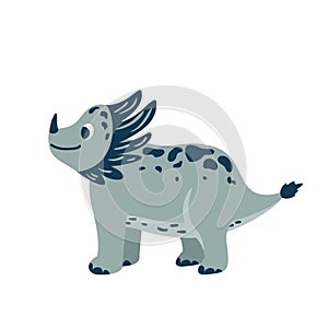 Cute baby dinosaur triceratops isolated on white background. Kid character dino monster for cool nursery prints