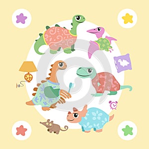 Cute baby dinosaurs in pajamas collection