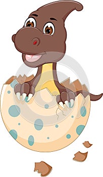 Cute baby dinosour egg hatch cartoon standing with smiling