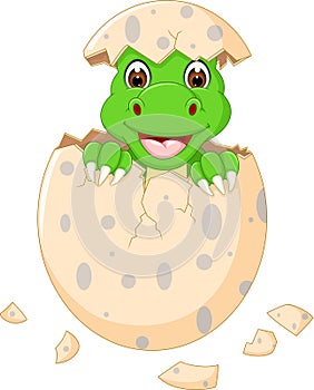 Cute baby dinosour hatch cartoon standing with smile