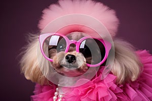 cute baby dog in barbie pink costume