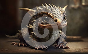 Cute baby dragon animal close up Medieval fantasy creature photo