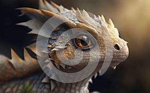 Cute baby dragon animal close up Medieval fantasy creature photo