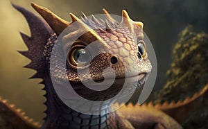 Cute baby dragon animal close up Medieval fantasy creature photo